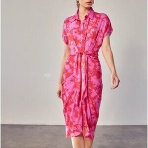 Do + Be Flattering Fit Summer Fall‎ Chic Bold Floral Midi Dress in Berry